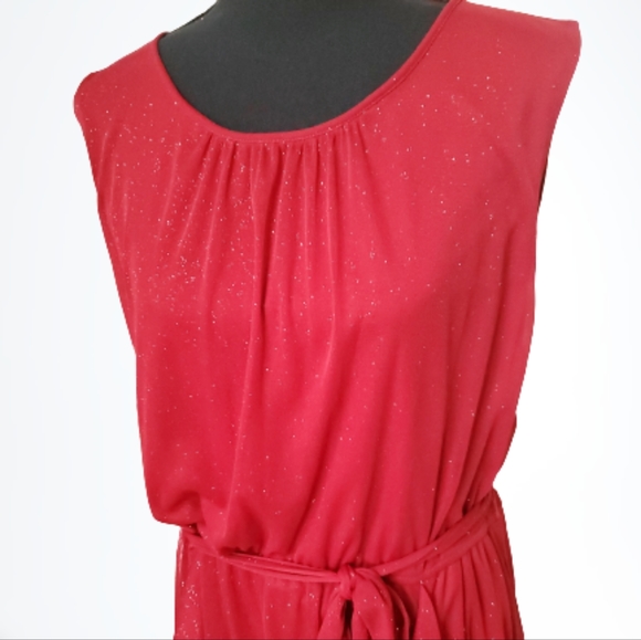 RED SLEEVELESS GLITTER COCKTAIL MIDI DRESS ( SIZE 14 ) - Picture 2 of 6